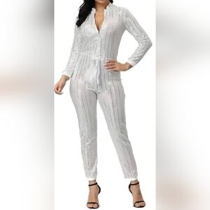 Sequin Jumpsuits for Women Sleeveless Metallic Shiny One Piece LARGE